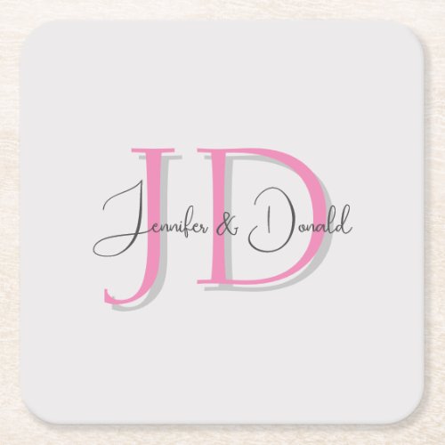 Calligraphy trendy classical script monogram square paper coaster