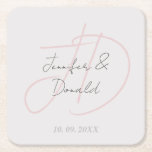 Calligraphy trendy classical script monogram square paper coaster<br><div class="desc">Choose from variety of different designs,  types and fonts.</div>