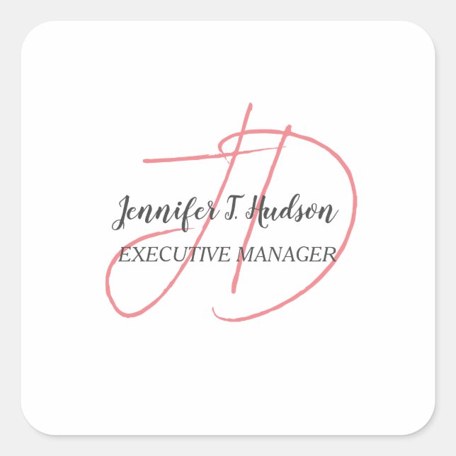 Calligraphy trendy classical script monogram square sticker (Front)