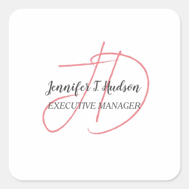 Calligraphy trendy classical script monogram square sticker (Front)
