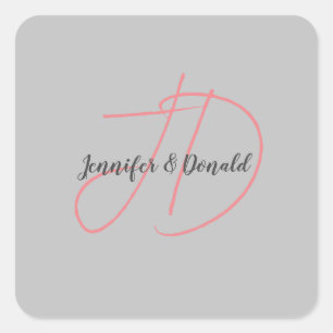 Calligraphy trendy classical script monogram square sticker