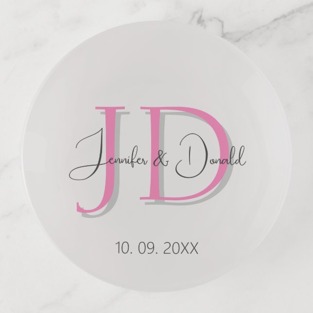 Calligraphy trendy classical script monogram trinket tray (Front)