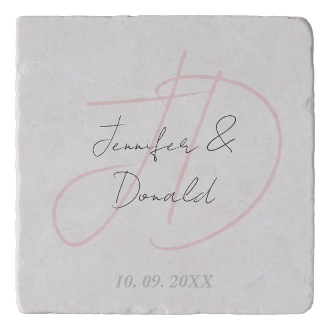 Calligraphy trendy classical script monogram trivet (Front)