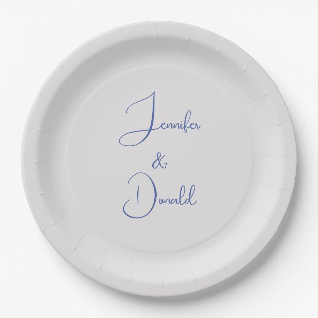 Calligraphy trendy classical script plain personal paper plates (Front)