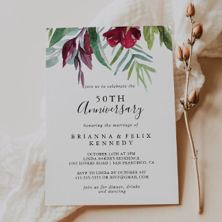 Calligraphy Tropical 50th Wedding Anniversary Invitation