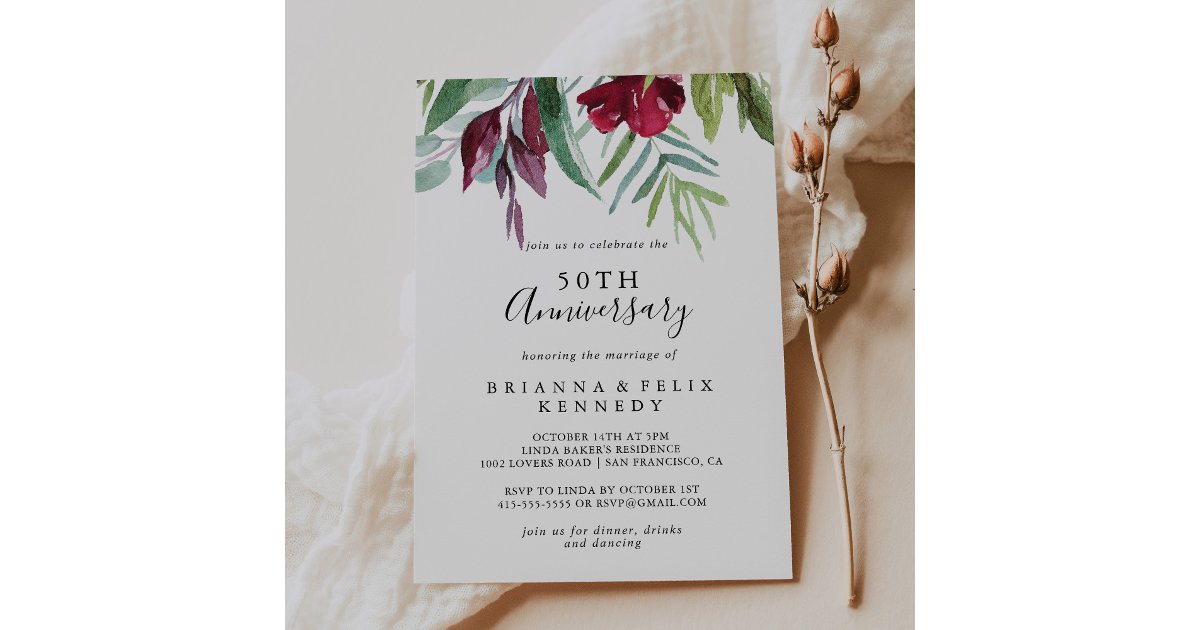Calligraphy Tropical 50th Wedding Anniversary Invitation | Zazzle