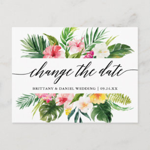 Calligraphy Tropical Change The Date New Date Postcard
