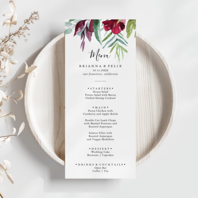 Calligraphy Tropical Colored Floral Dinner Menu (Creator Uploaded)