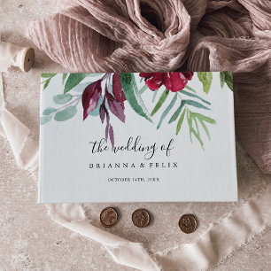 Calligraphy Tropical Colored Floral Wedding Guest Book