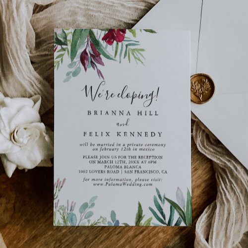 Calligraphy Tropical Floral Elopement Reception Invitation