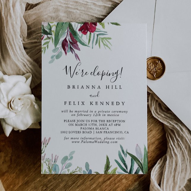 Calligraphy Tropical Floral Elopement Reception Invitation (Creator Uploaded)