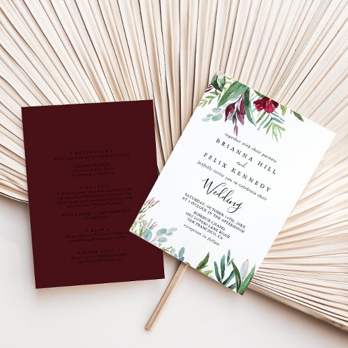 Calligraphy Tropical Floral Front  Back Wedding Invitation