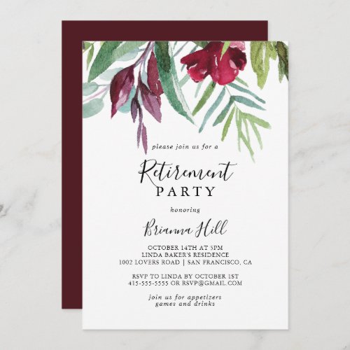 Calligraphy Tropical Floral Retirement Party Invitation