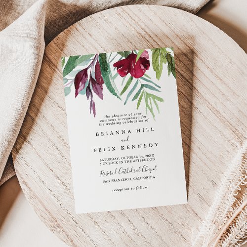Calligraphy Tropical Floral Traditional Wedding Invitation