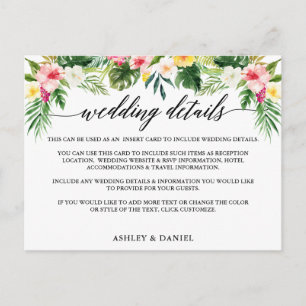 Calligraphy Tropical Floral Wedding Details Card