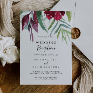 Calligraphy Tropical Floral Wedding Reception Invitation