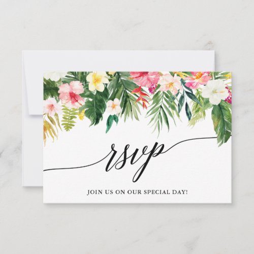 Calligraphy Tropical Floral Wedding RSVP Card