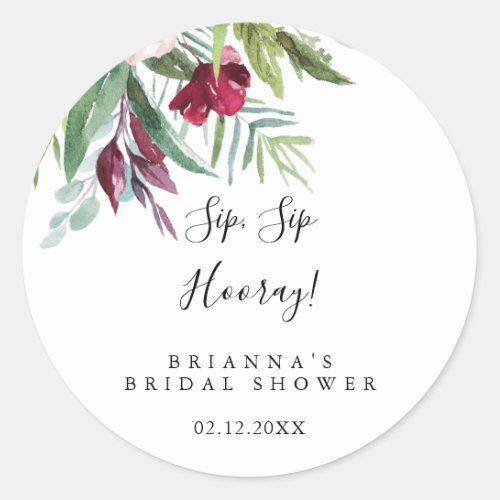 Calligraphy Tropical Sip Sip Hooray Bridal Shower Classic Round Sticker
