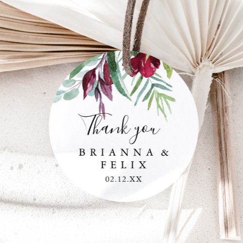Calligraphy Tropical Thank You Wedding Favor Classic Round Sticker