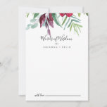 Calligraphy Tropical Wedding Words of Wisdom Advice Card<br><div class="desc">This calligraphy tropical wedding words of wisdom advice card is perfect for a modern wedding. This enchanting hand-painted design features precious blush, purple flowers and green foliage neatly arranged into elegant bouquets. These cards are perfect for a wedding, bridal shower, baby shower, graduation party & more. Personalize the cards with...</div>