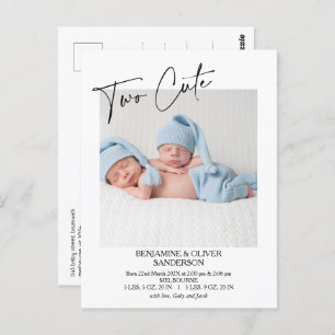 Calligraphy Two Cute Twins Birth Announcement Postcard