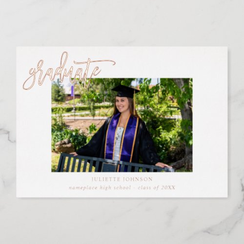 Calligraphy Two Photo Foil Graduate Announcement 