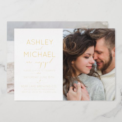 Calligraphy Typography 2 Photo Engagement Gold  Foil Invitation