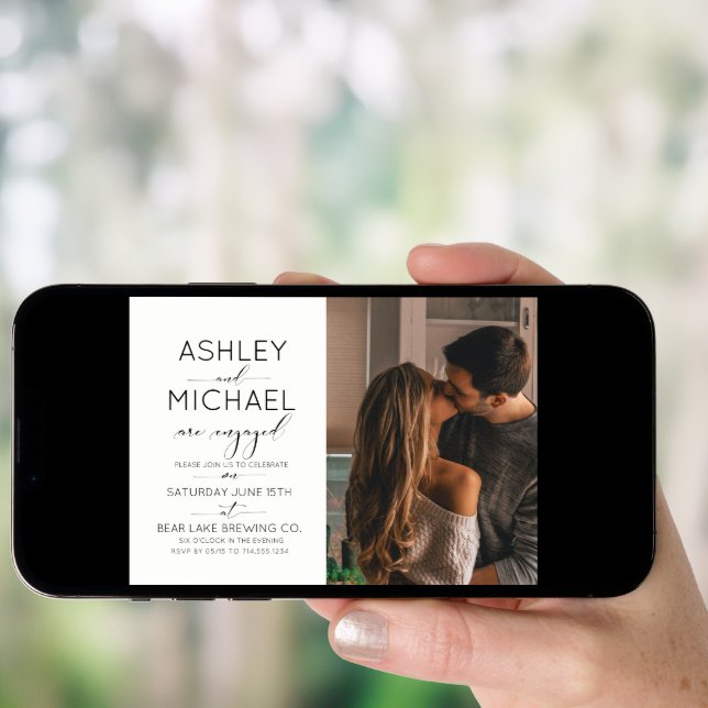 Calligraphy Typography 2 Photo Engagement Party Invitation (Front Digital)