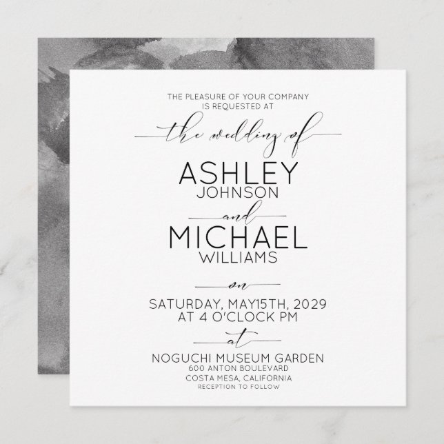 CALLIGRAPHY TYPOGRAPHY Black White Square Wedding Invitation (Front/Back)