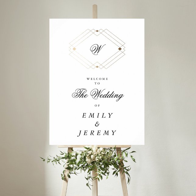 Calligraphy Typography Monogram Gold Deco Wedding Poster (Creator Uploaded)