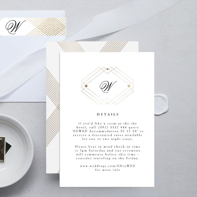 Calligraphy Typography Monogram Gold Deco Wedding RSVP Card (Creator Uploaded)