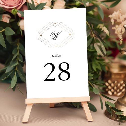 Calligraphy Typography Monogram Gold Deco Wedding Table Number