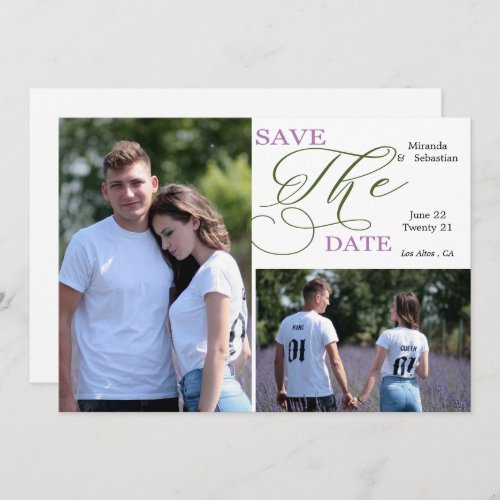 Calligraphy Typography Purple Green  2 Photo Save The Date