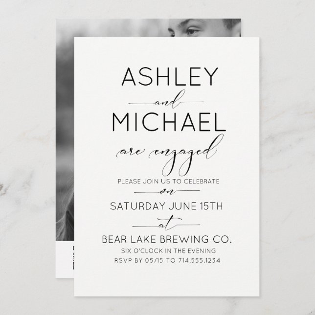 Calligraphy Typography QR Code Engagement Party Invitation (Front/Back)