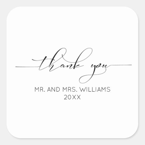 CALLIGRAPHY TYPOGRAPHY Thank You New Mr  Mrs Square Sticker