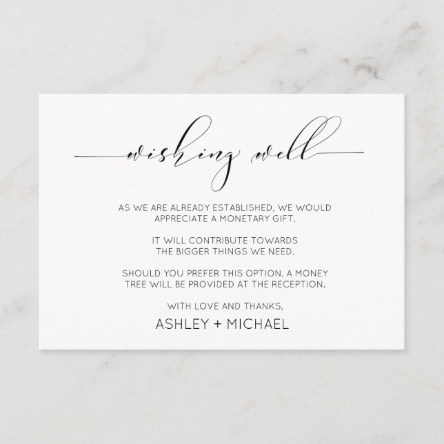Calligraphy Typography Wedding Wishing Well Horiz. Enclosure Card (Front)