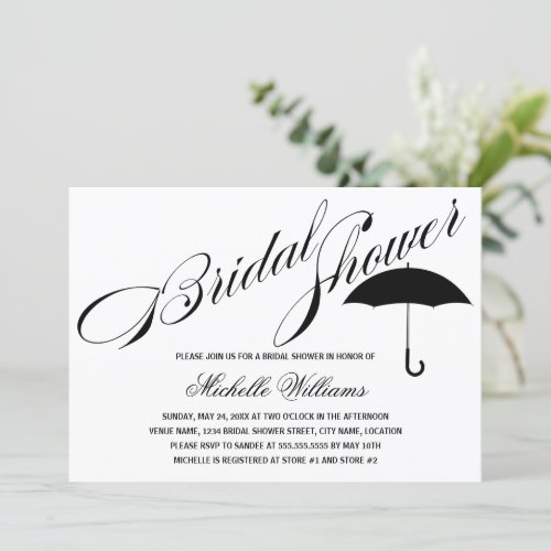 Calligraphy Umbrella Bridal Shower Invitation