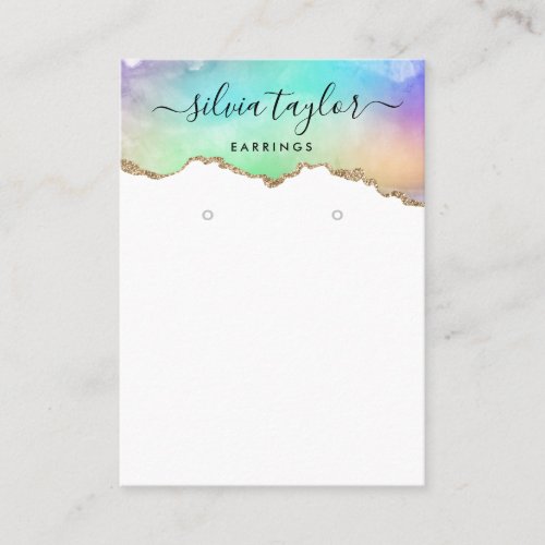 Calligraphy Unicorn Agate Rainbow Pastel Earring Business Card