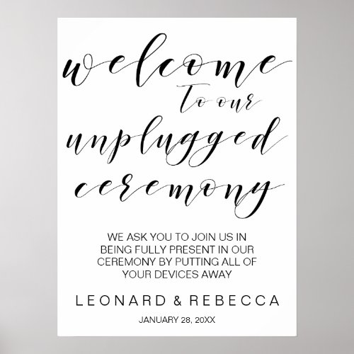 Calligraphy unplugged ceremony sign
