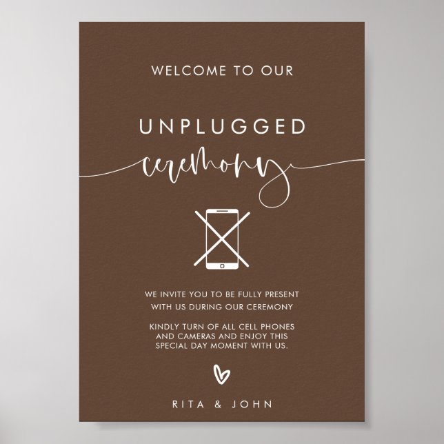 Calligraphy Unplugged Ceremony Wedding Sign (Front)