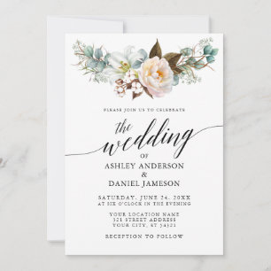 Calligraphy Watercolor Botanical Floral Wedding Invitation