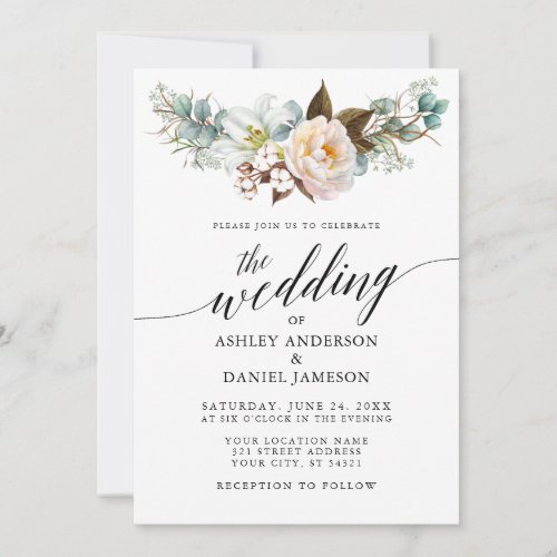 Calligraphy Watercolor Botanical Floral Wedding Invitation