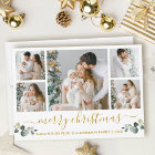 Calligraphy Watercolor Eucalyptus Gold Christmas