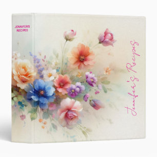 Calligraphy Watercolor Flowers Cookbook Recipe 3 Ring Binder