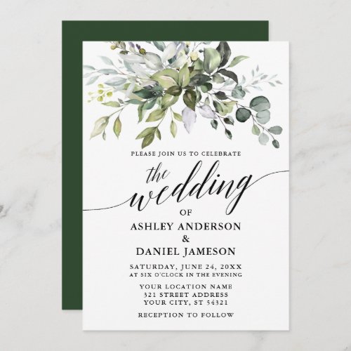 Calligraphy Watercolor Greenery Wedding Invitation