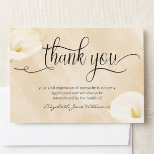 Calligraphy Watercolor Lillies Funeral Thank You Card