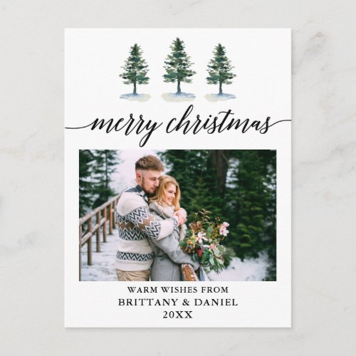 Calligraphy Watercolor Pines Couple Photo Postcard