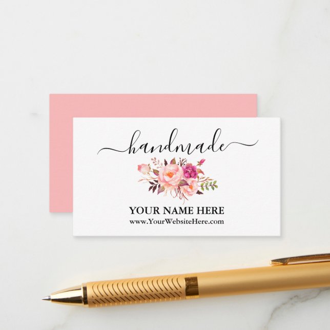 Calligraphy Watercolor Pink Blush Floral Handmade  Enclosure Card (Front/Back In Situ)