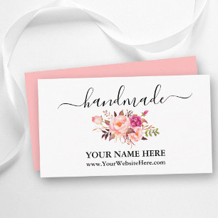 Calligraphy Watercolor Pink Blush Floral Handmade  Enclosure Card