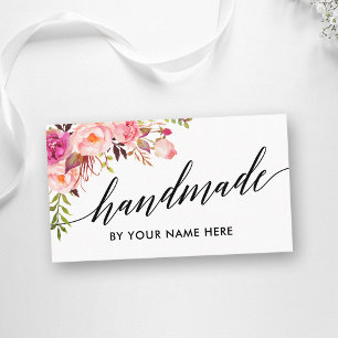 Calligraphy Watercolor Pink Floral Hand Made Business Card